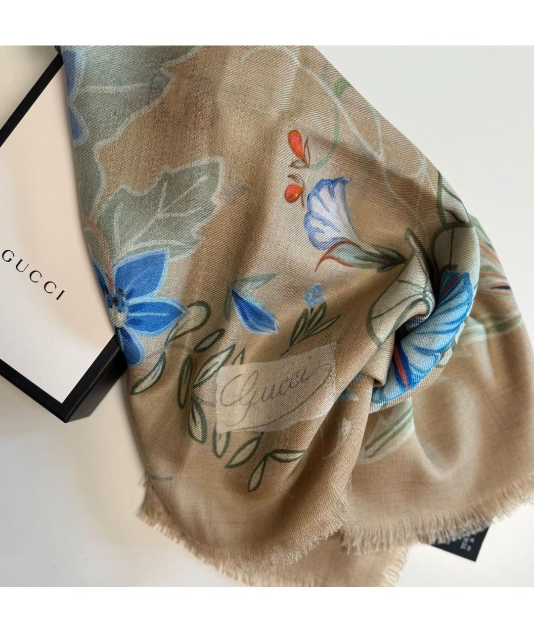GUCCI Бежевый шерстяной платок, фото 7