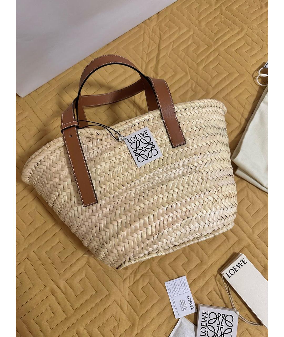 LOEWE Бежевая пелетеная пляжная сумка, фото 3