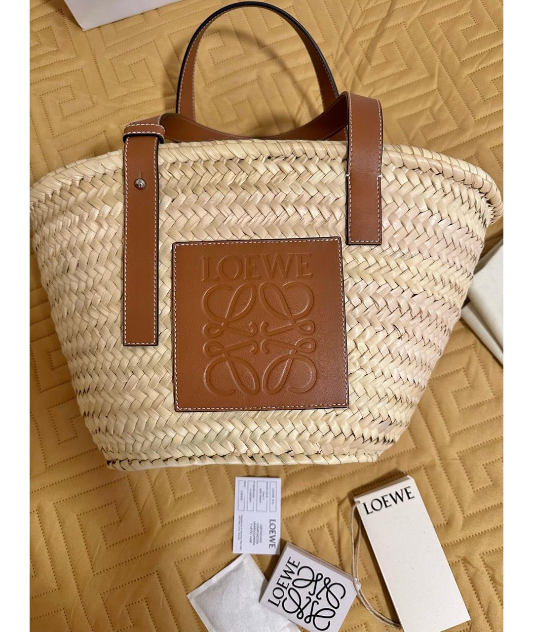LOEWE Бежевая пелетеная пляжная сумка, фото 2