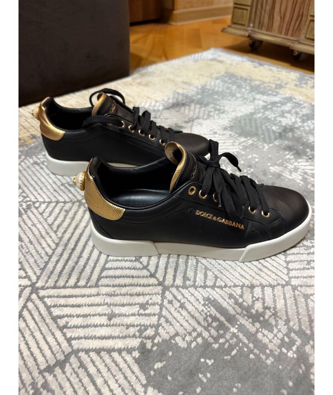DOLCE&GABBANA Черные кожаные кеды, фото 3