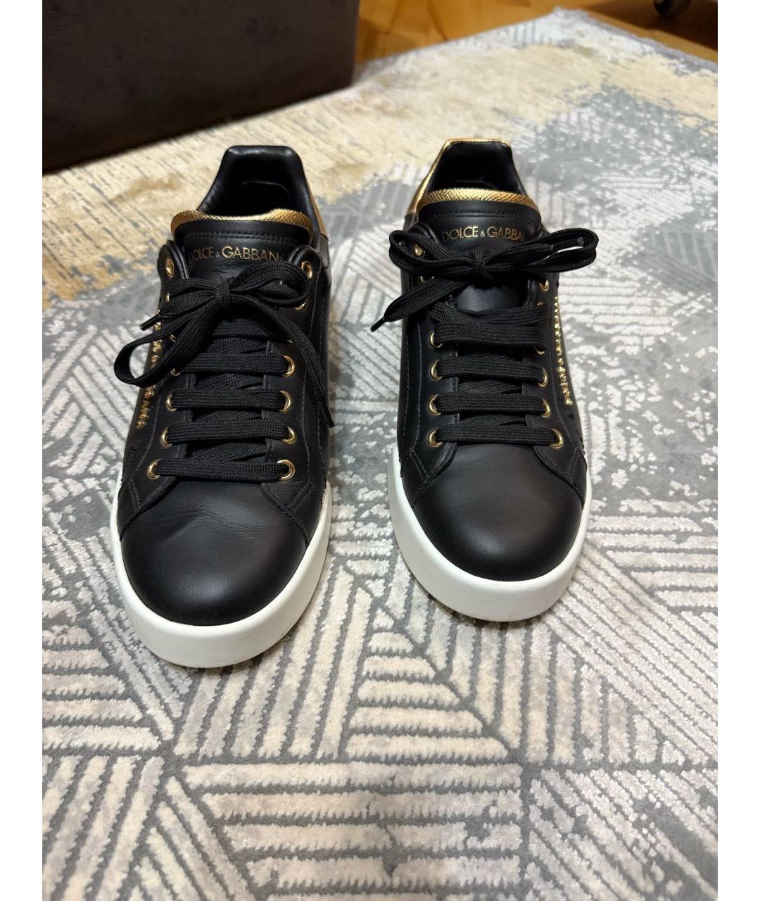 DOLCE&GABBANA Черные кожаные кеды, фото 2