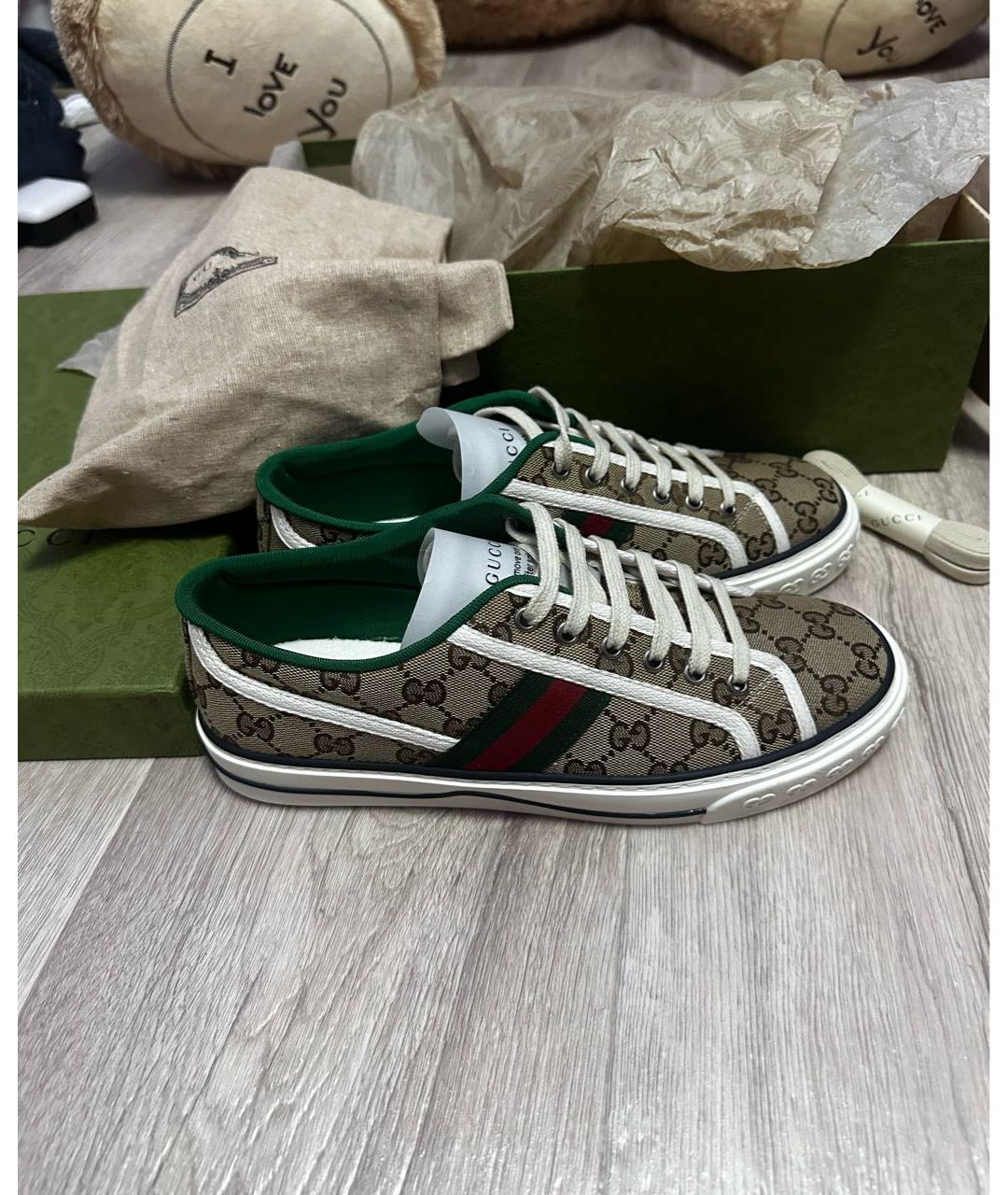 GUCCI Коричневые текстильные кеды, фото 9