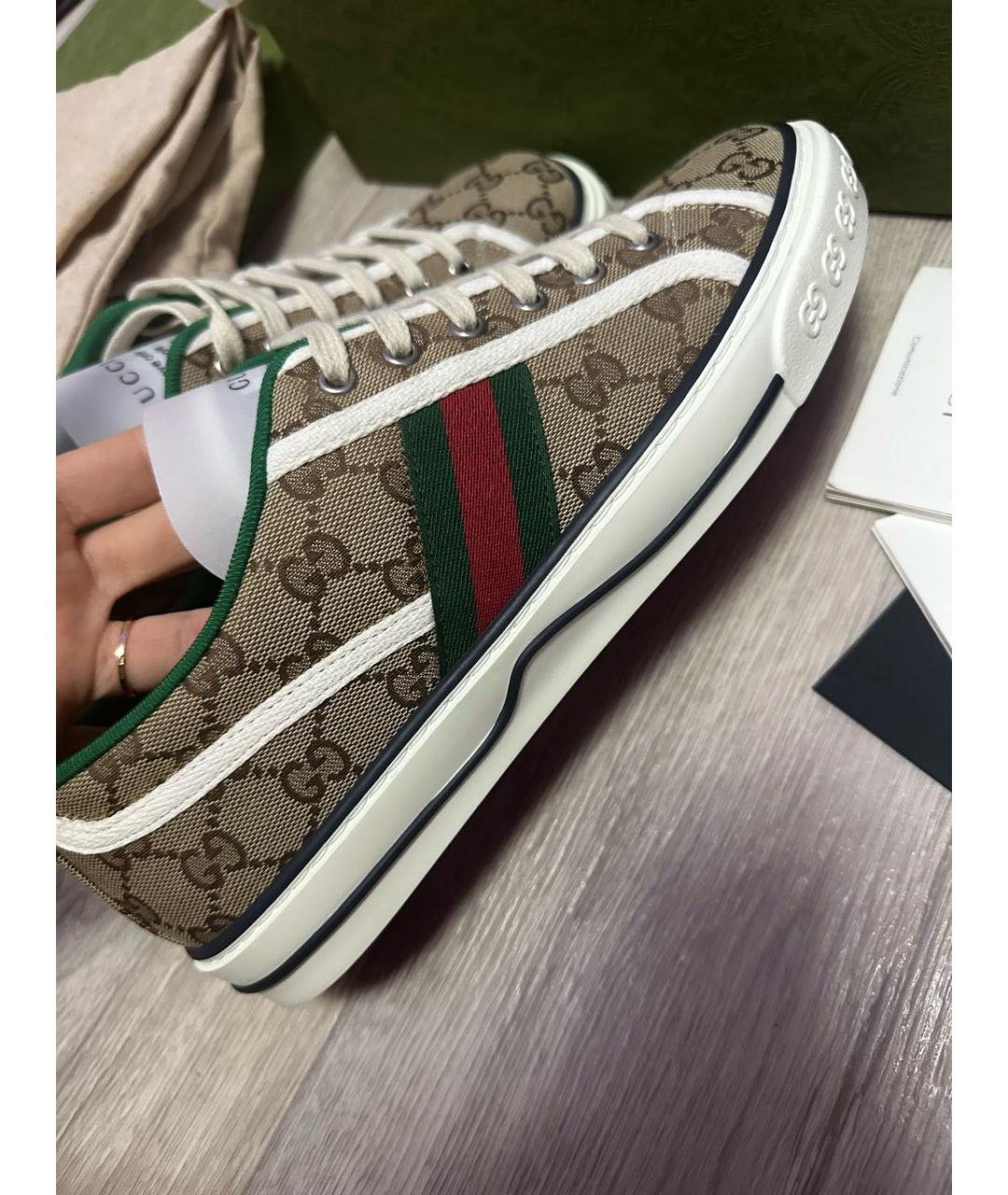 GUCCI Коричневые текстильные кеды, фото 5