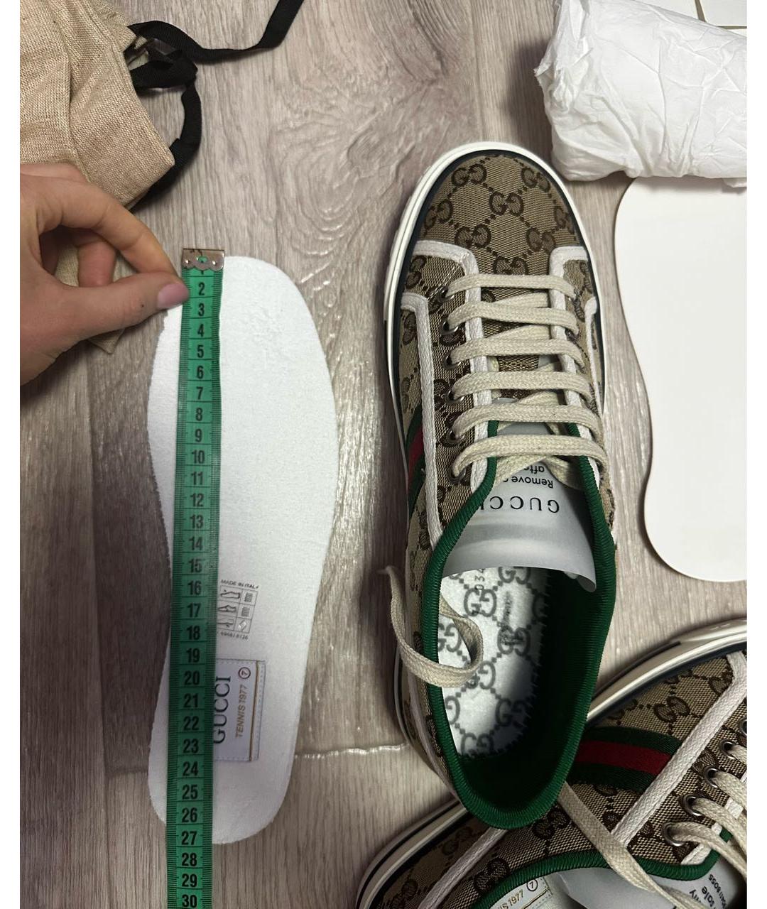 GUCCI Коричневые текстильные кеды, фото 7