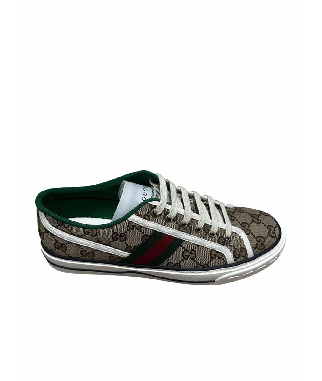 GUCCI Коричневые текстильные кеды, фото 1