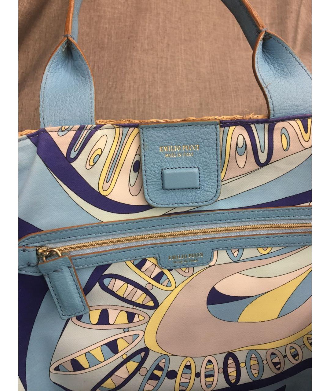 EMILIO PUCCI Голубая пелетеная пляжная сумка, фото 4