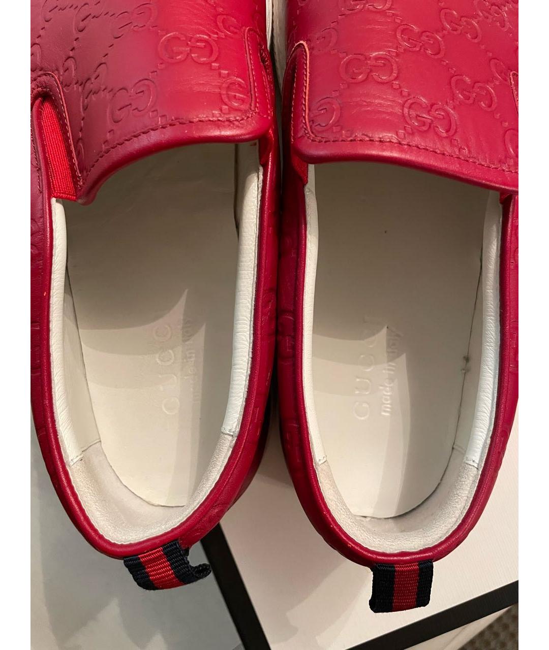 GUCCI Красные кожаные слипоны, фото 3