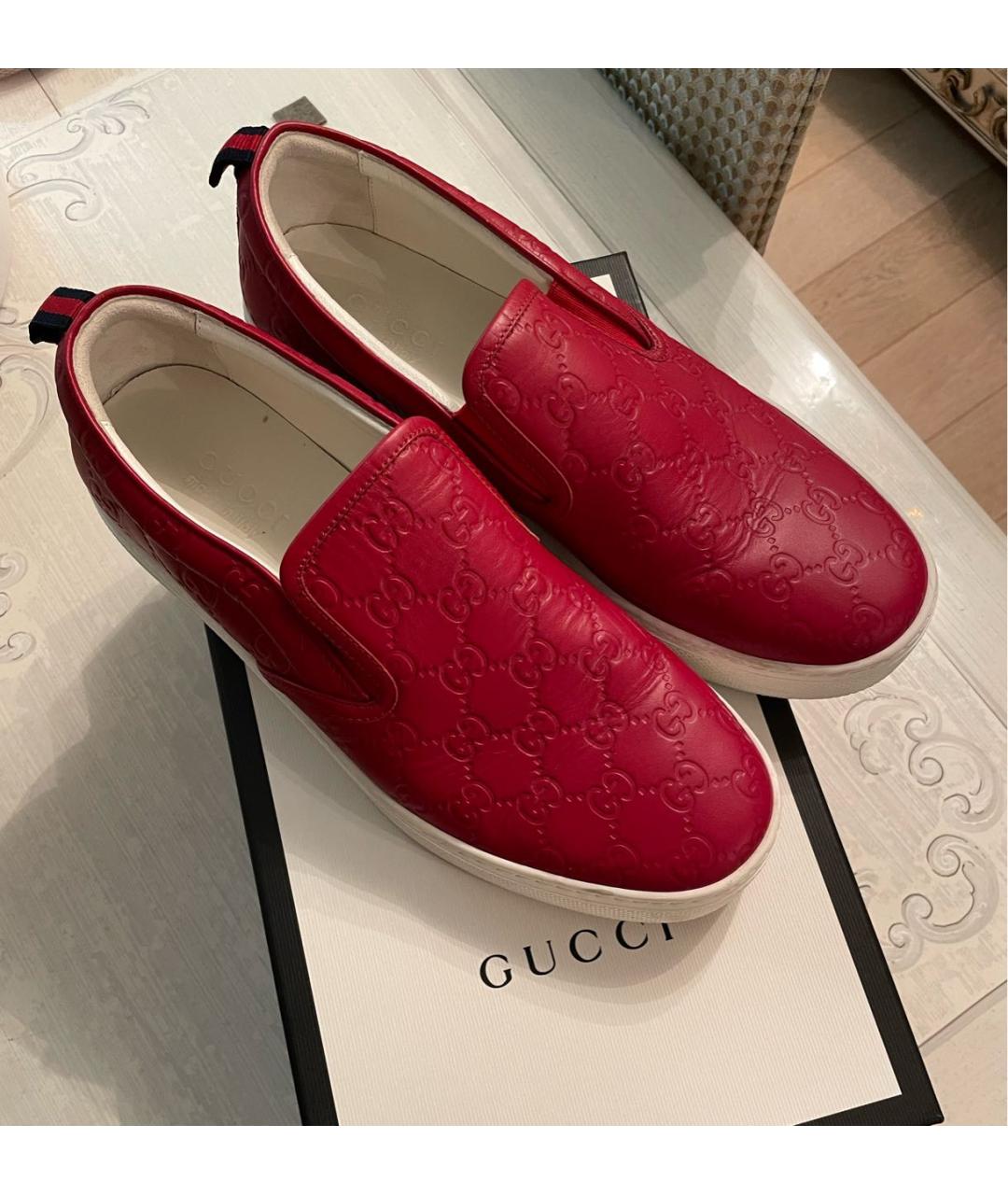 GUCCI Красные кожаные слипоны, фото 6