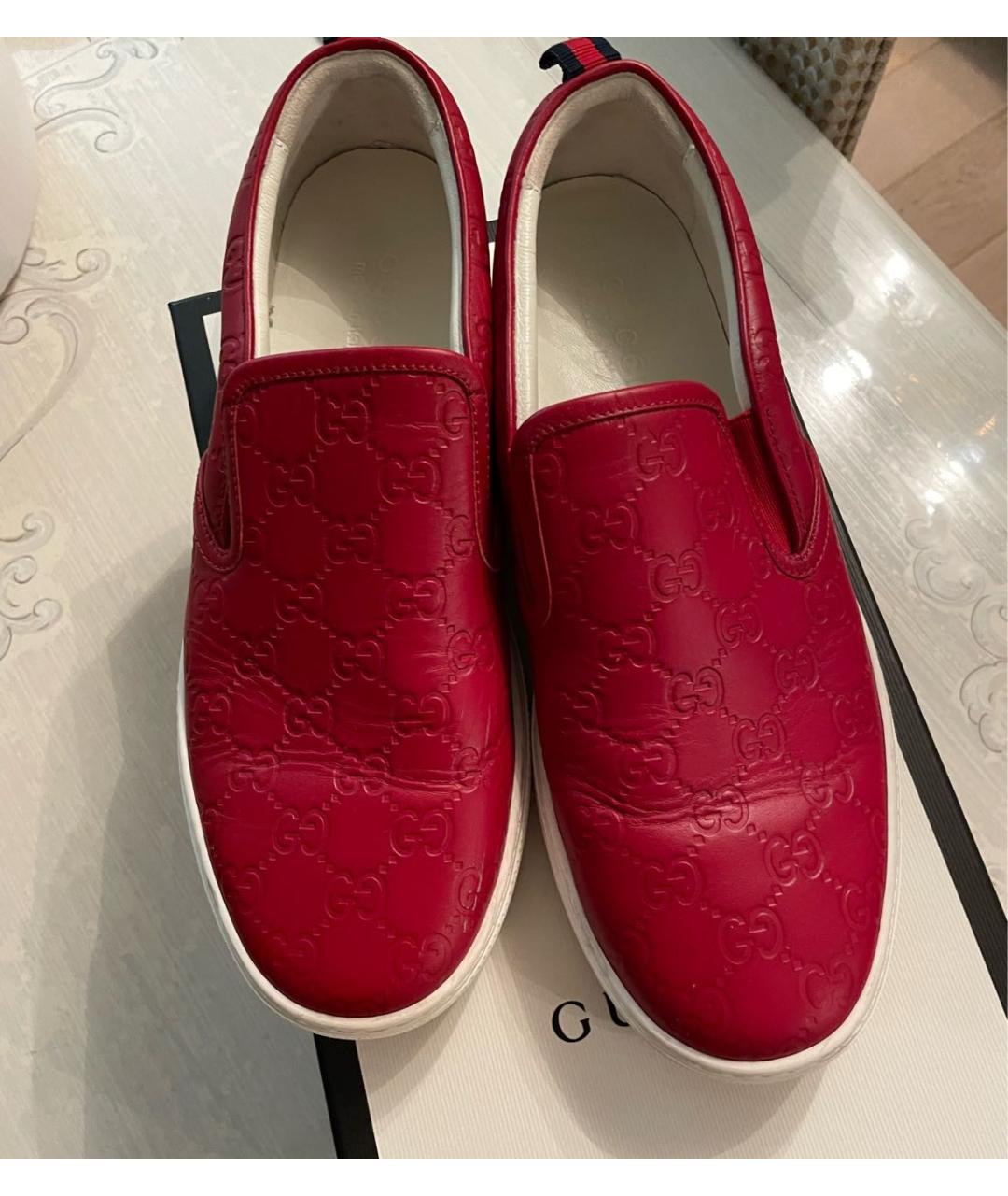 GUCCI Красные кожаные слипоны, фото 2