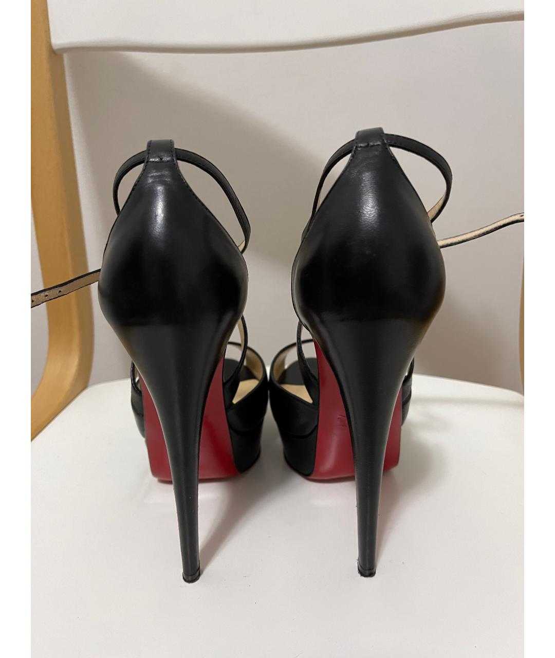 CHRISTIAN LOUBOUTIN Черные кожаные босоножки, фото 4