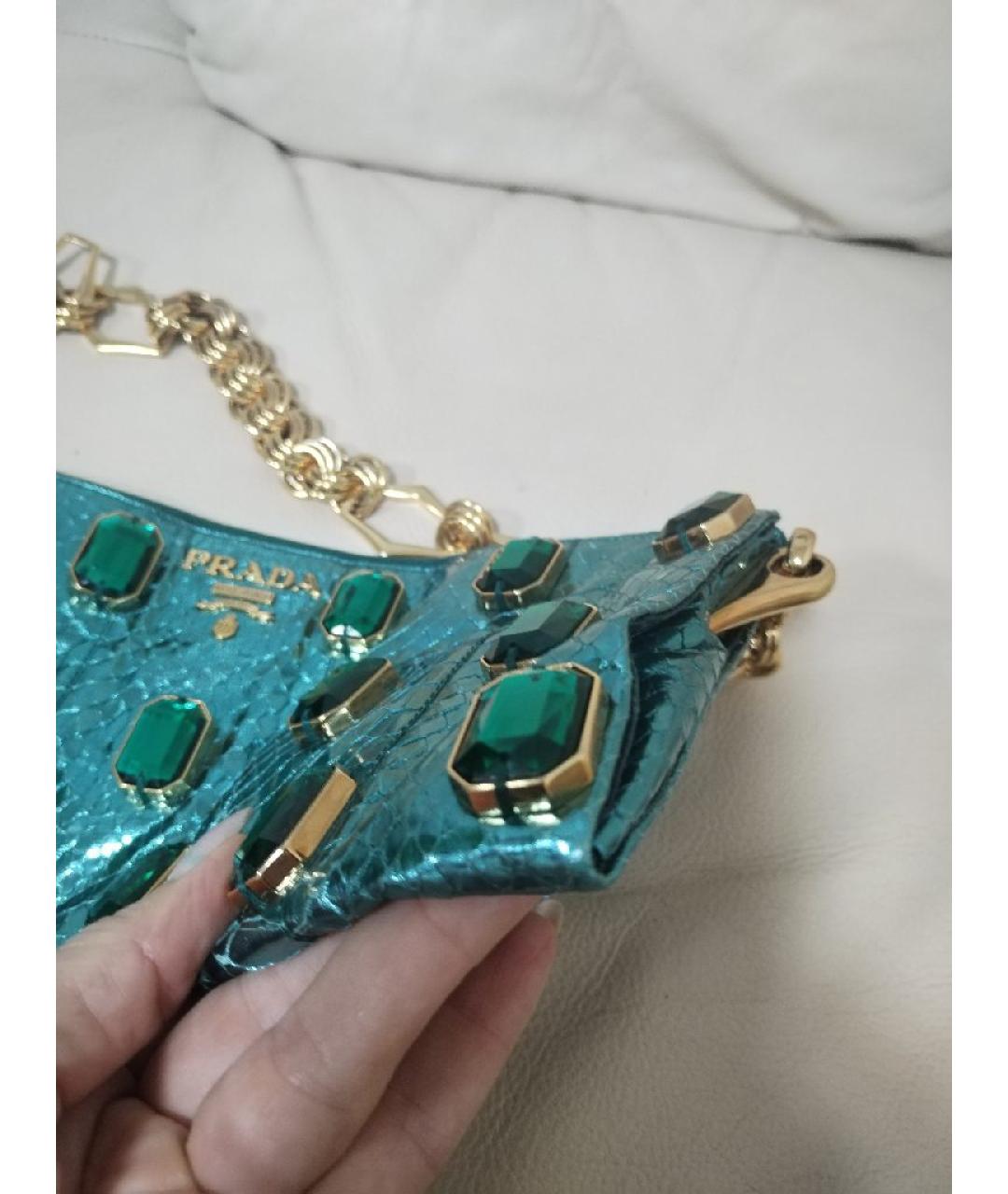 PRADA Бирюзовая сумка через плечо из экзотической кожи, фото 5