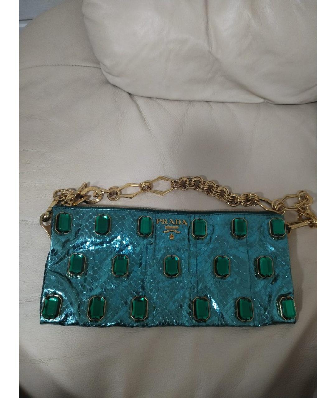 PRADA Бирюзовая сумка через плечо из экзотической кожи, фото 9