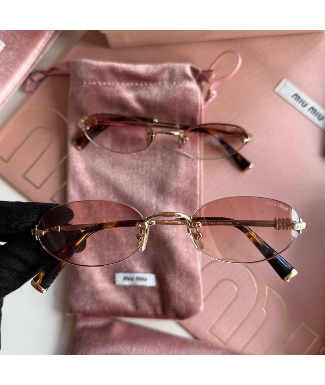 MIU MIU Золотые металлические солнцезащитные очки, фото 2
