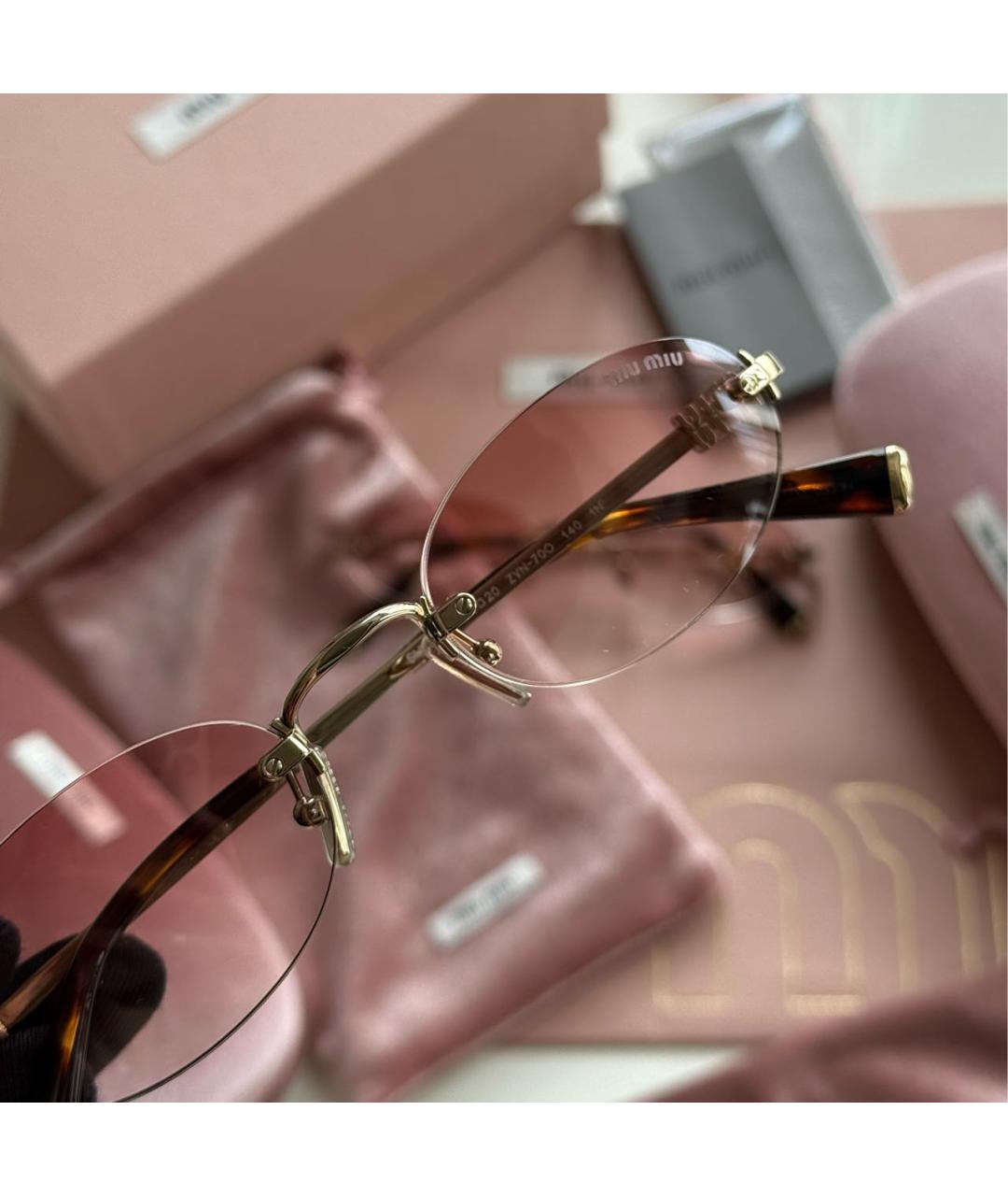 MIU MIU Золотые металлические солнцезащитные очки, фото 3