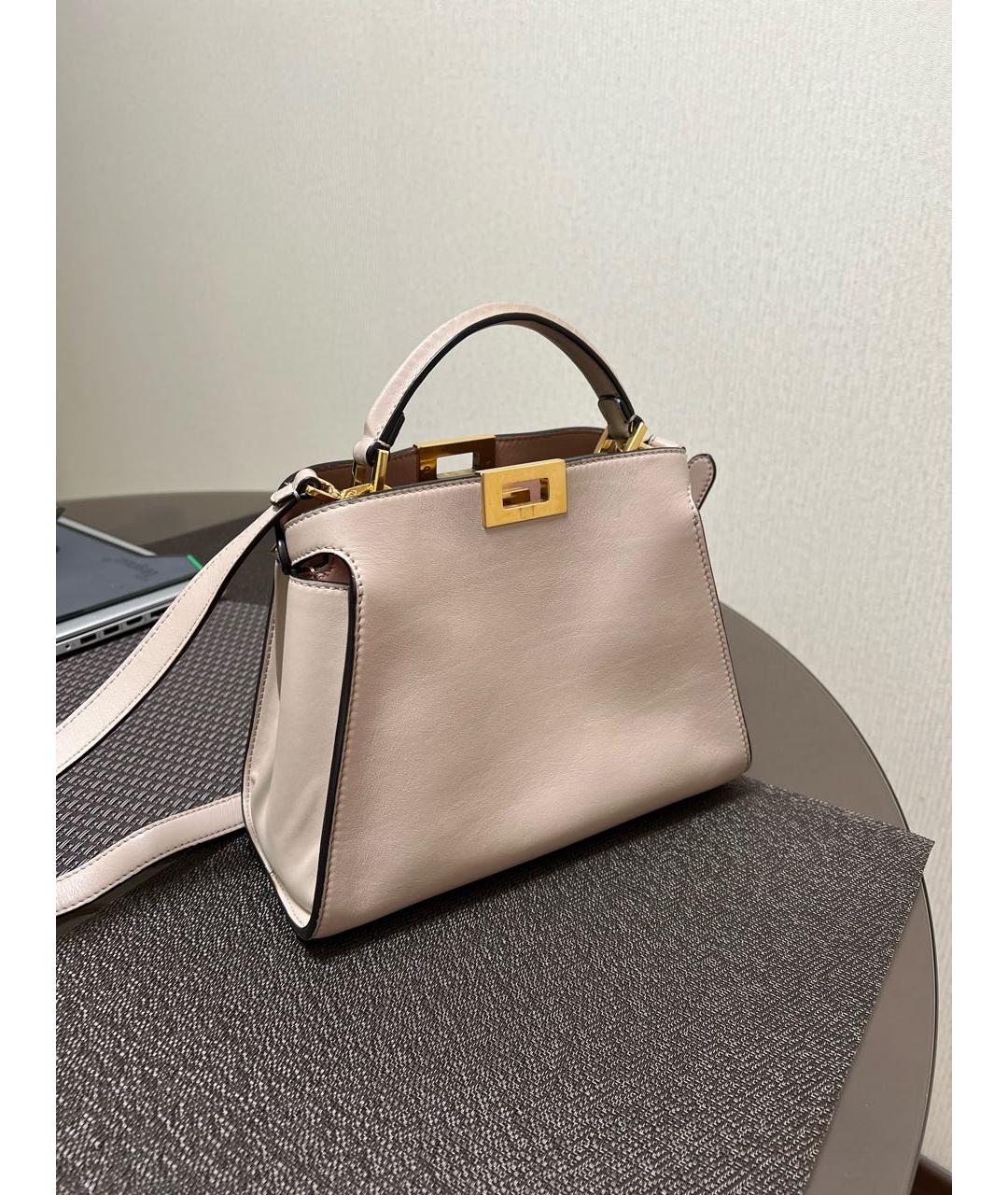 FENDI Бежевая кожаная сумка тоут, фото 5