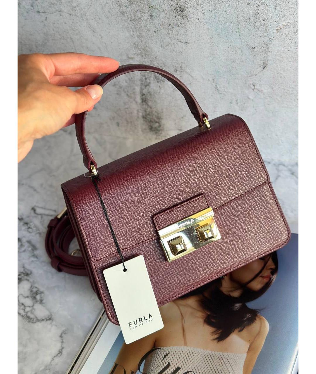 FURLA Бордовая кожаная сумка через плечо, фото 3
