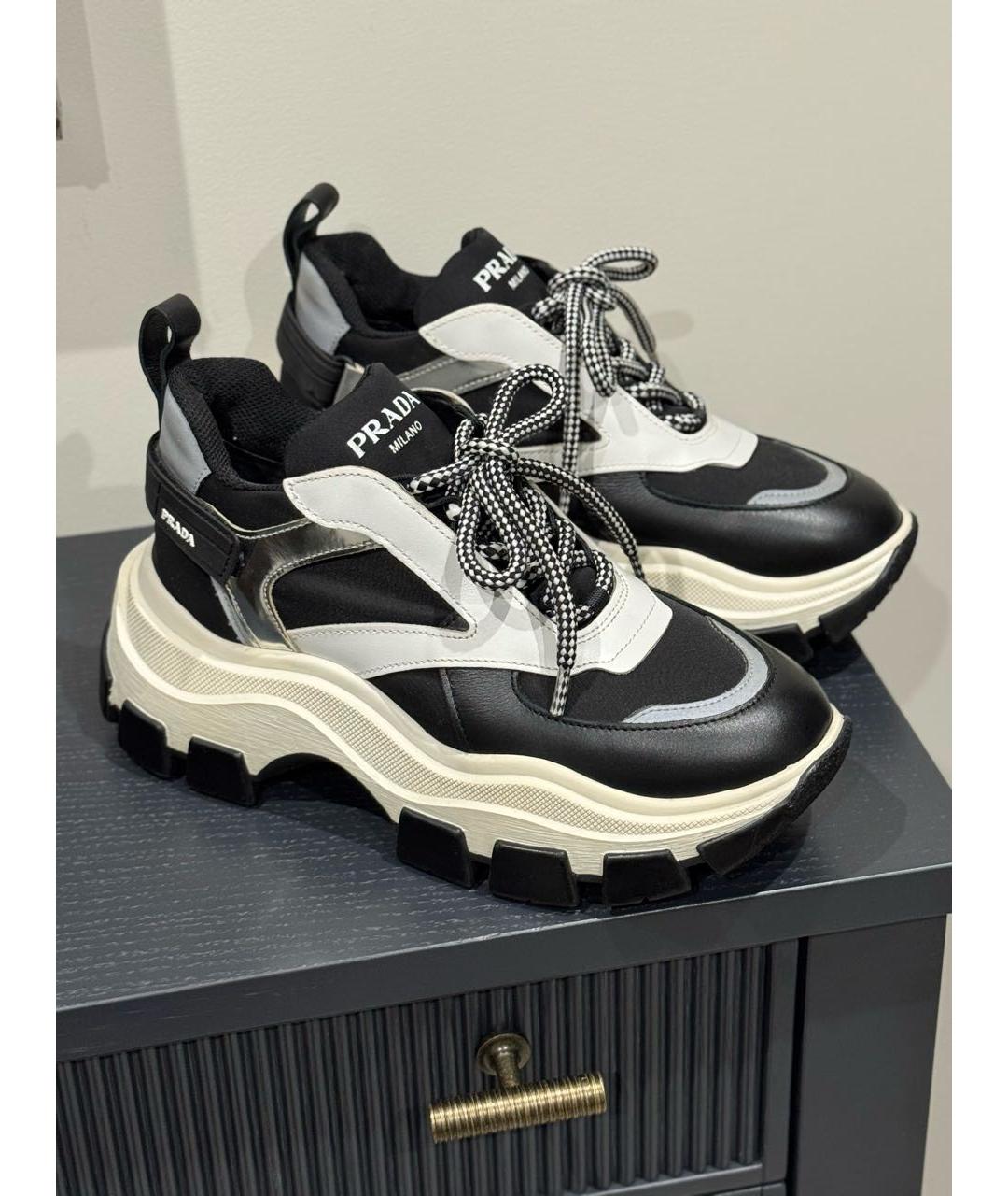 PRADA Черные кожаные кроссовки, фото 5