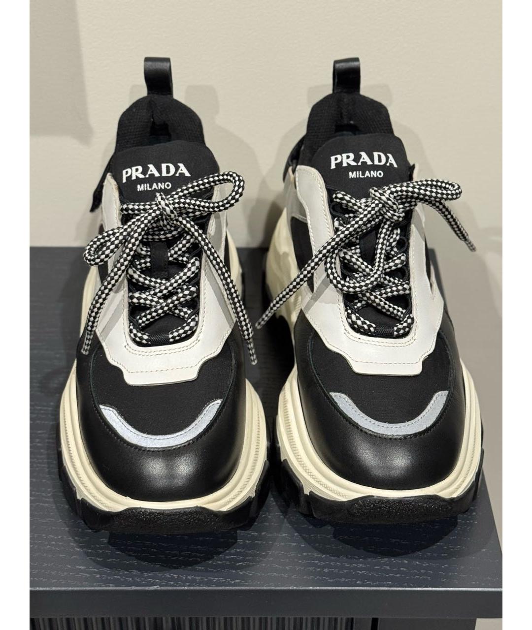 PRADA Черные кожаные кроссовки, фото 2