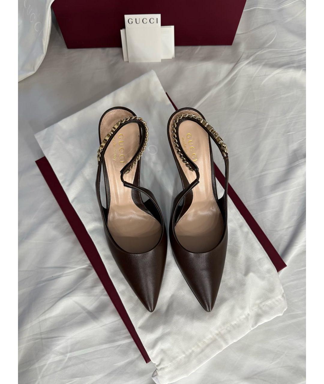 GUCCI Коричневые кожаные туфли, фото 2