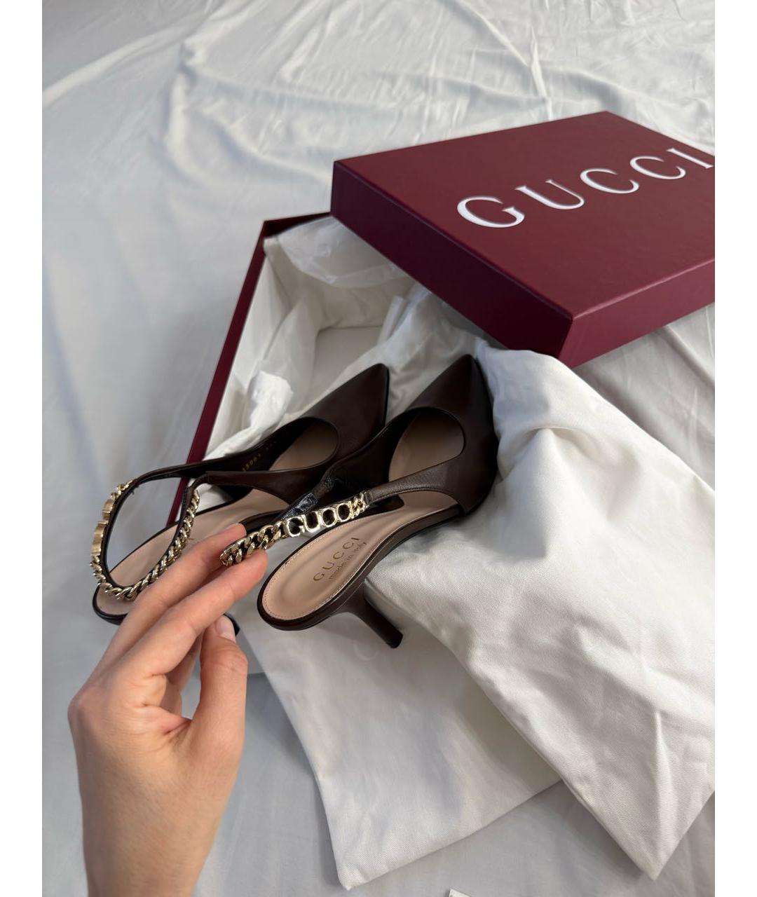 GUCCI Коричневые кожаные туфли, фото 4