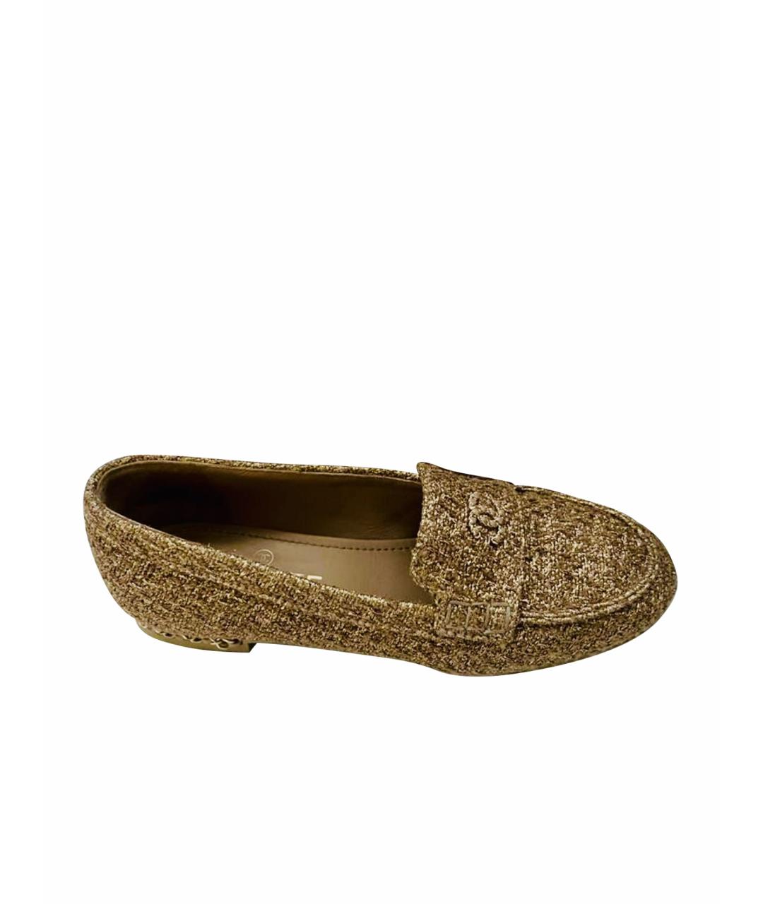 CHANEL Золотые кожаные лоферы, фото 1