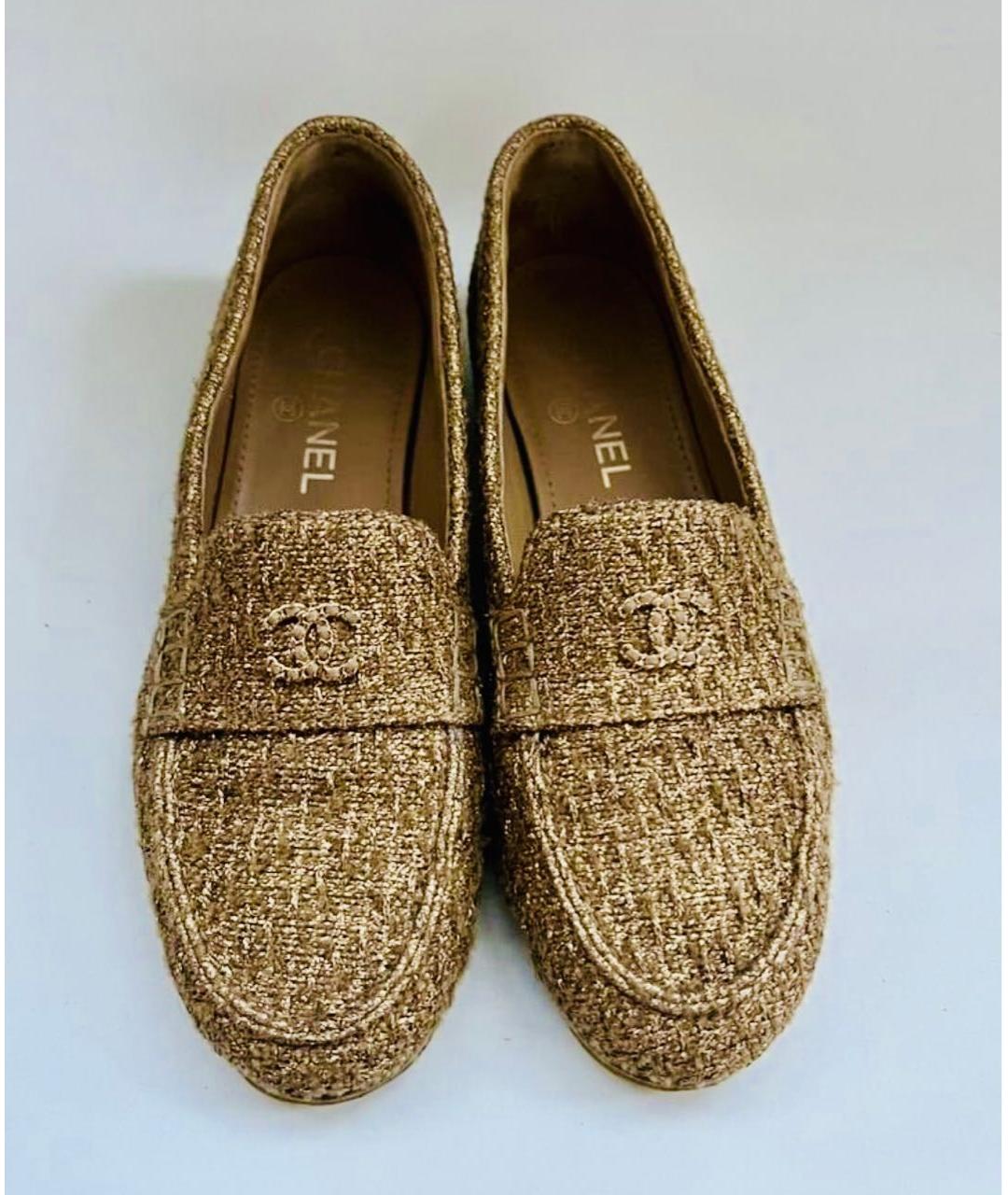 CHANEL Золотые кожаные лоферы, фото 2