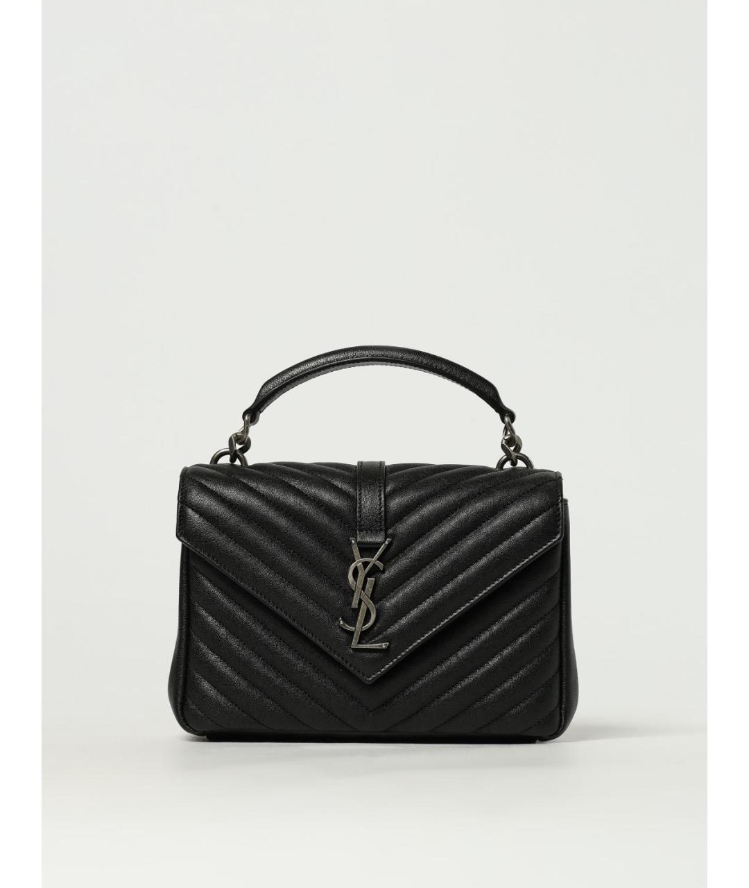 SAINT LAURENT Черная кожаная сумка с короткими ручками, фото 6