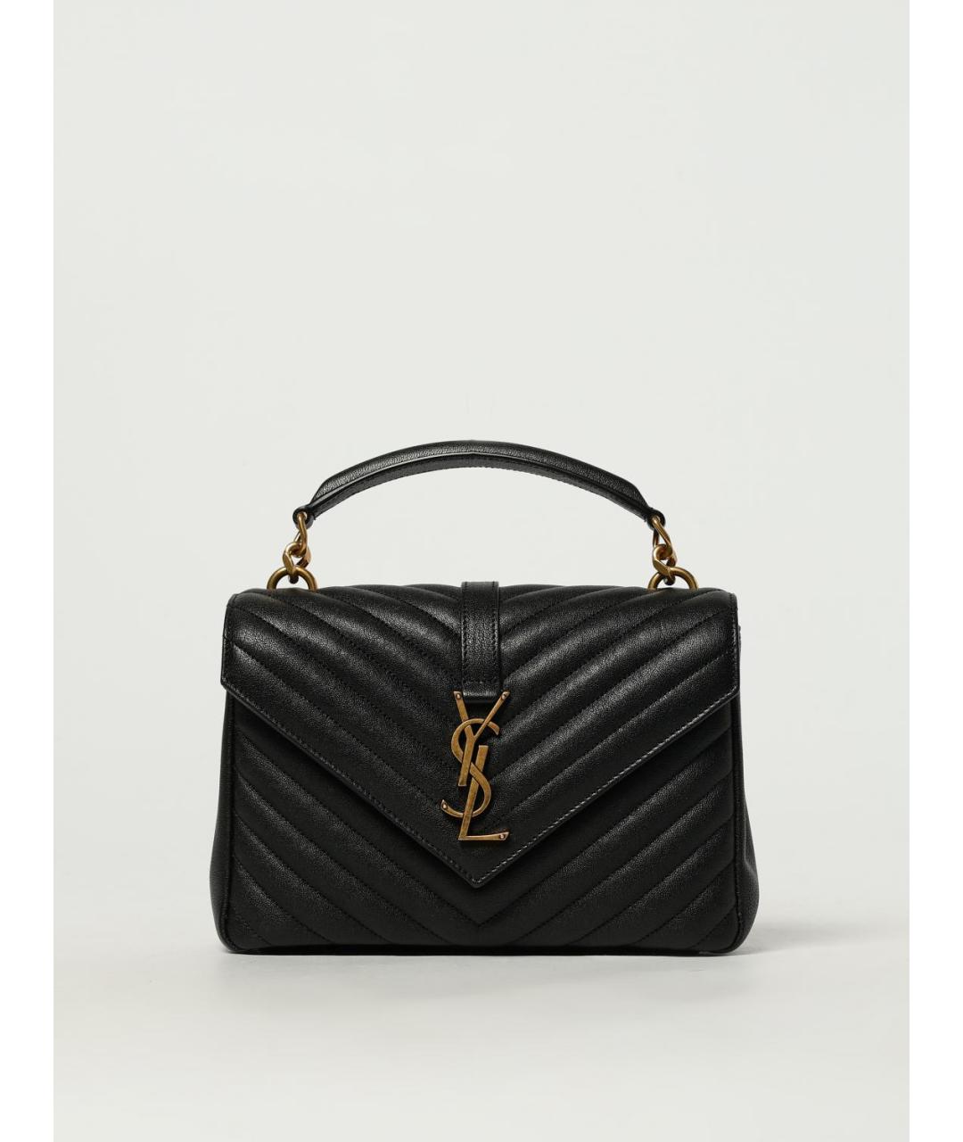 SAINT LAURENT Черная кожаная сумка с короткими ручками, фото 6