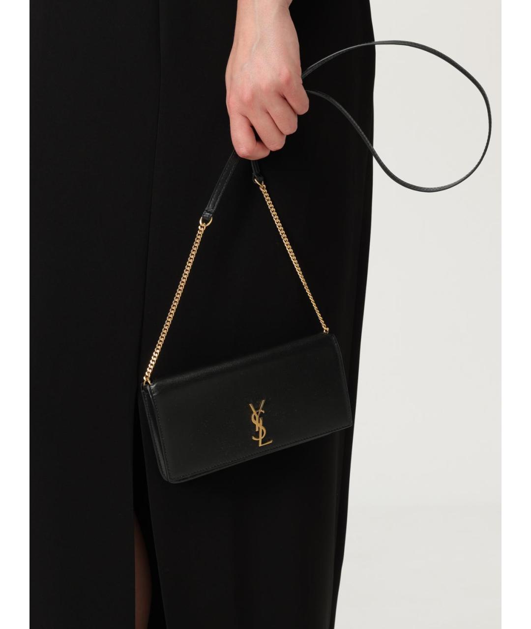 SAINT LAURENT Черная кожаная сумка через плечо, фото 2