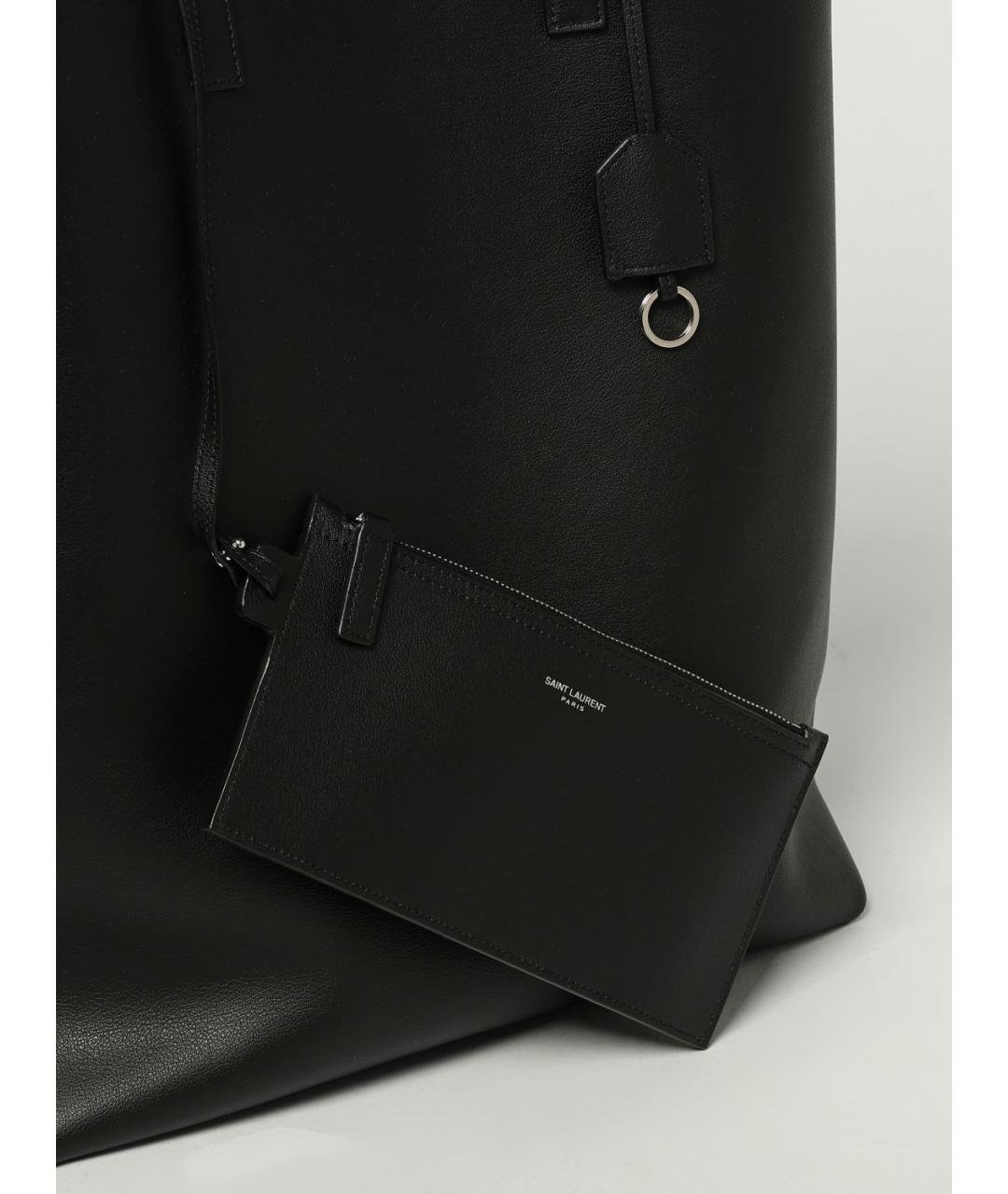 SAINT LAURENT Черная кожаная сумка тоут, фото 4