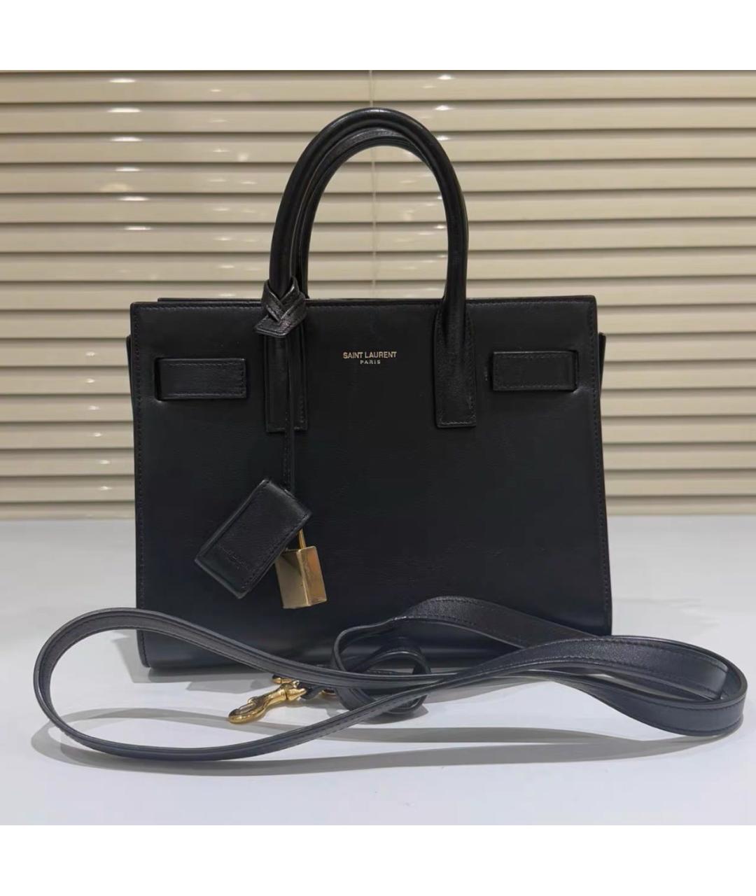 SAINT LAURENT Черная кожаная сумка с короткими ручками, фото 5