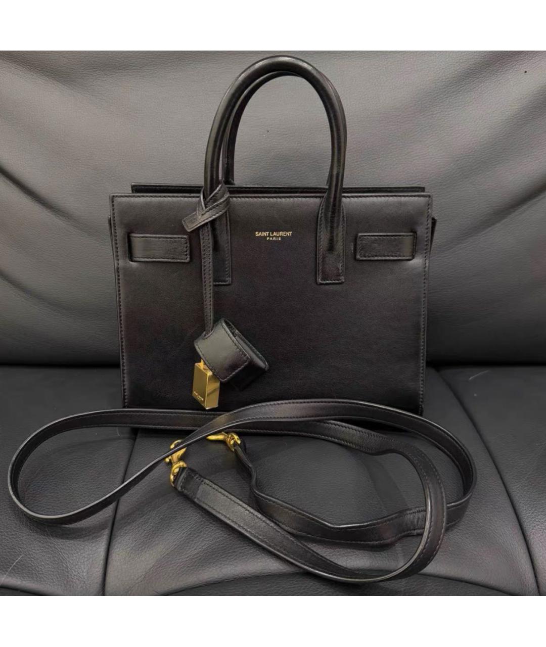 SAINT LAURENT Черная кожаная сумка с короткими ручками, фото 7