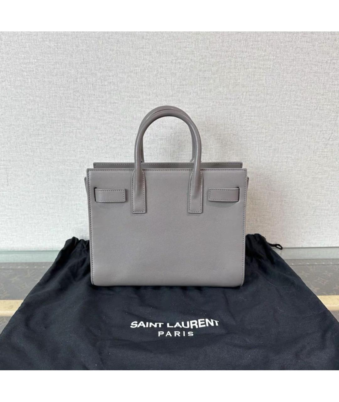 SAINT LAURENT Серая кожаная сумка с короткими ручками, фото 3