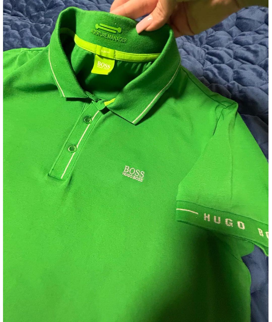 HUGO BOSS Зеленые хлопко-эластановое поло с коротким рукавом, фото 2