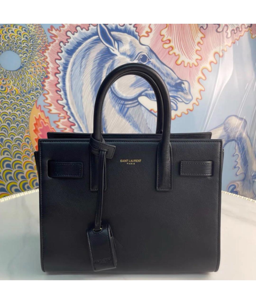 SAINT LAURENT Черная кожаная сумка с короткими ручками, фото 8