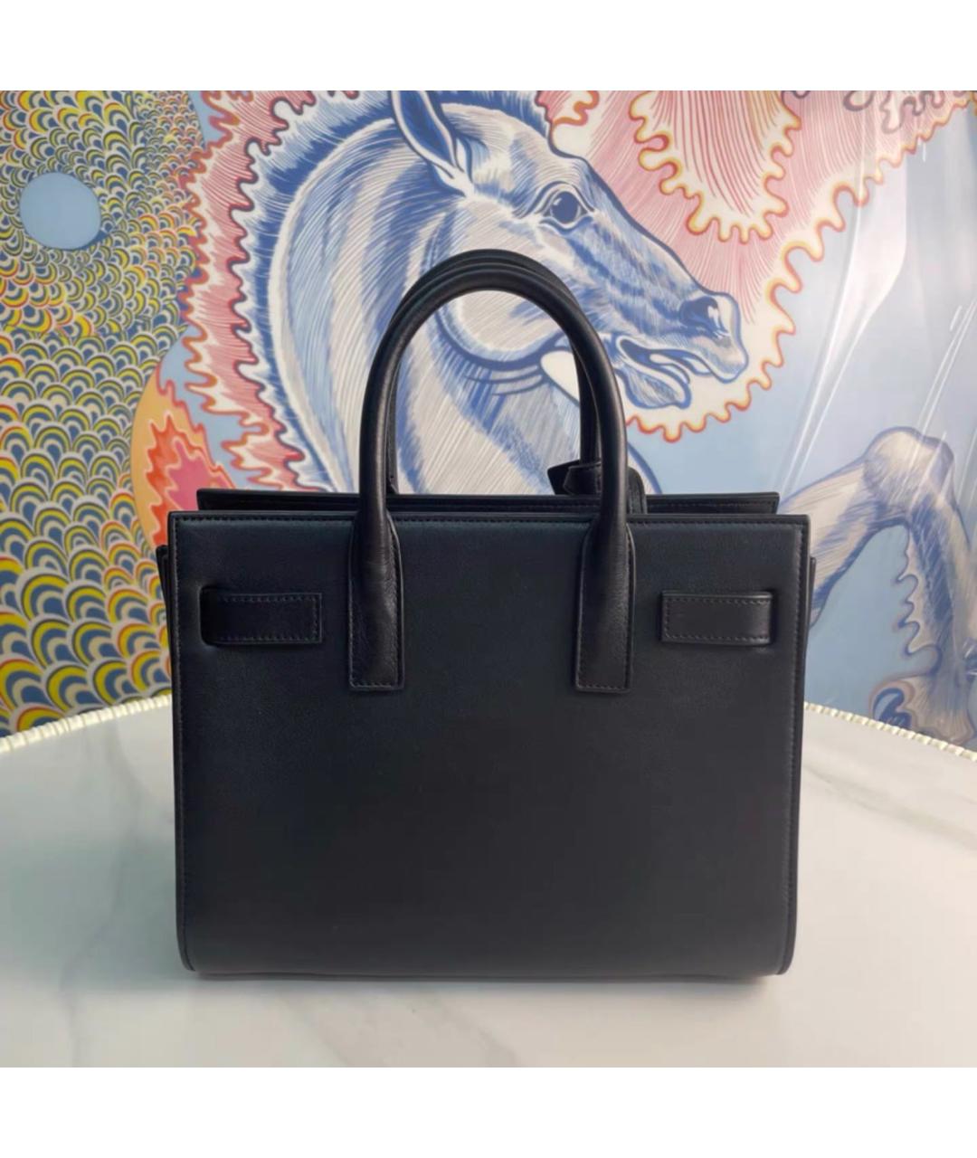 SAINT LAURENT Черная кожаная сумка с короткими ручками, фото 2