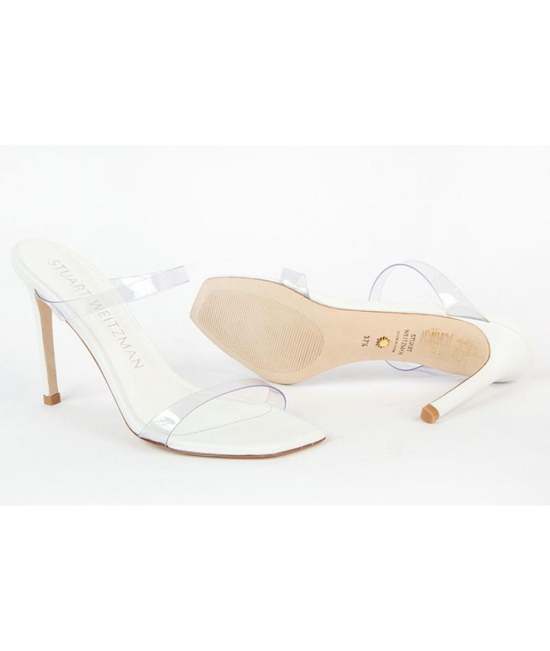 STUART WEITZMAN Белые кожаные мюли, фото 6