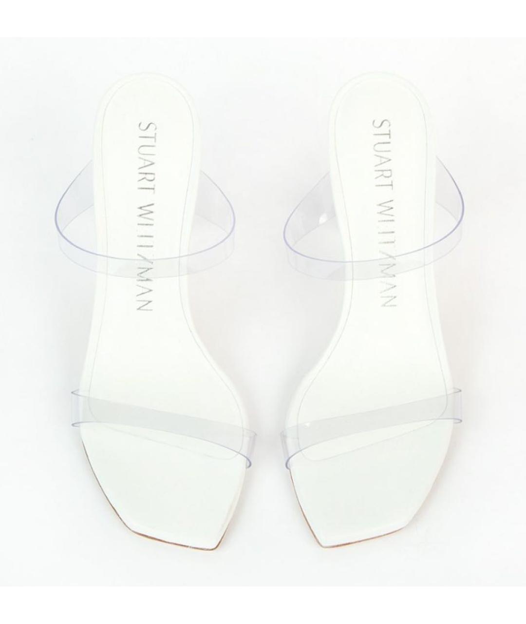 STUART WEITZMAN Белые кожаные мюли, фото 3