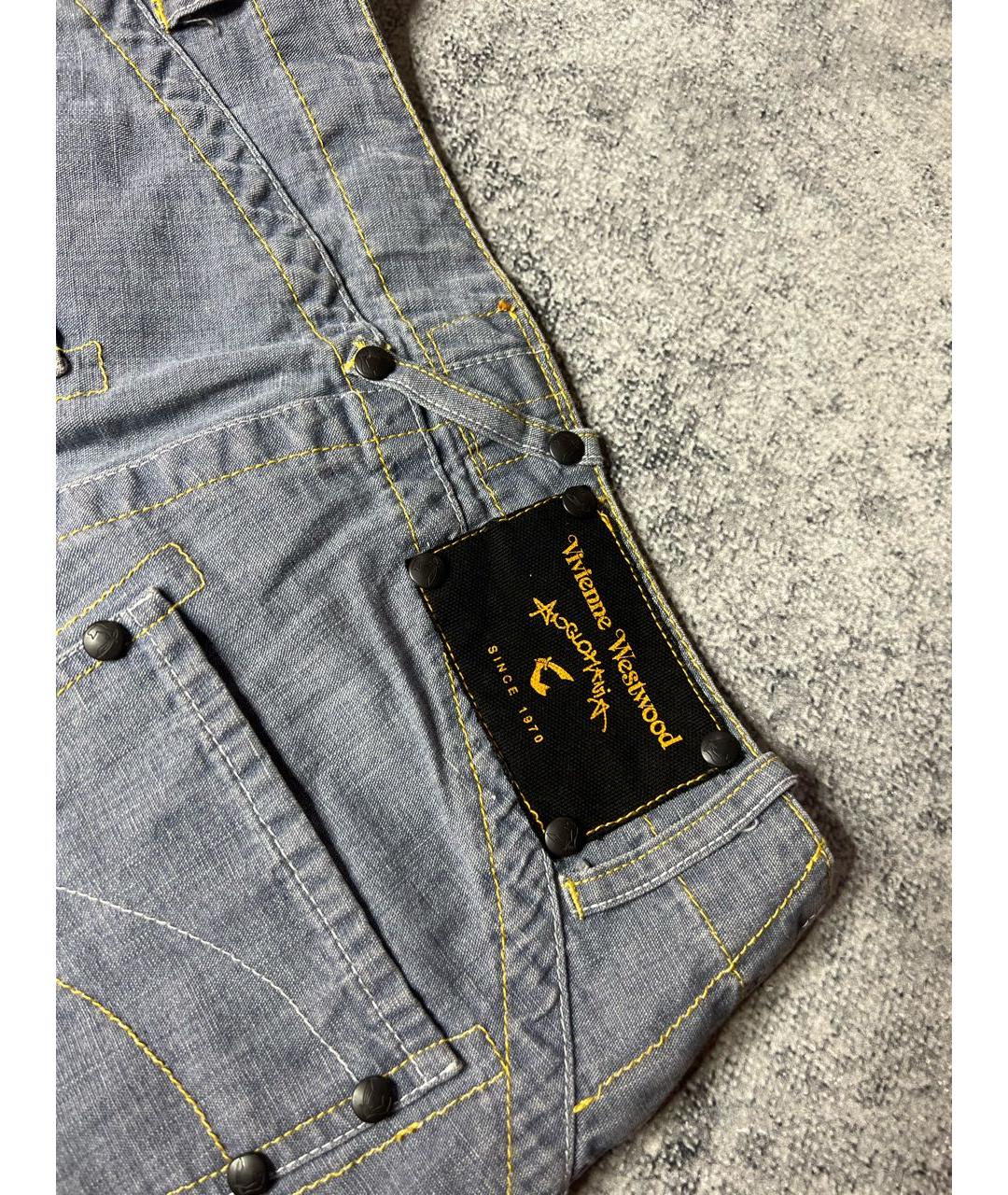 VIVIENNE WESTWOOD Голубые хлопко-леновые прямые джинсы, фото 6
