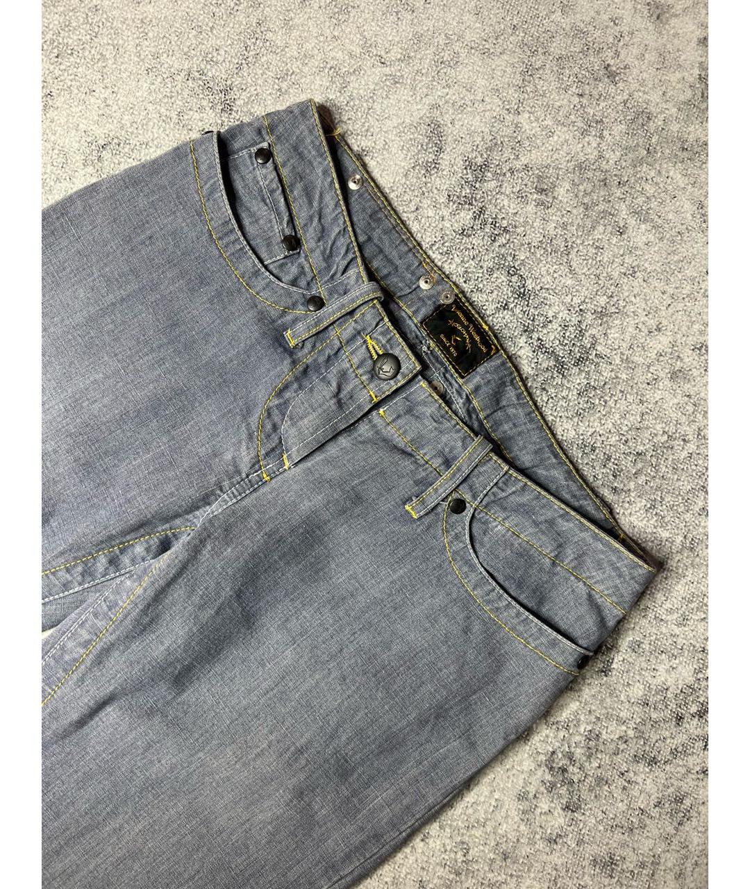 VIVIENNE WESTWOOD Голубые хлопко-леновые прямые джинсы, фото 3