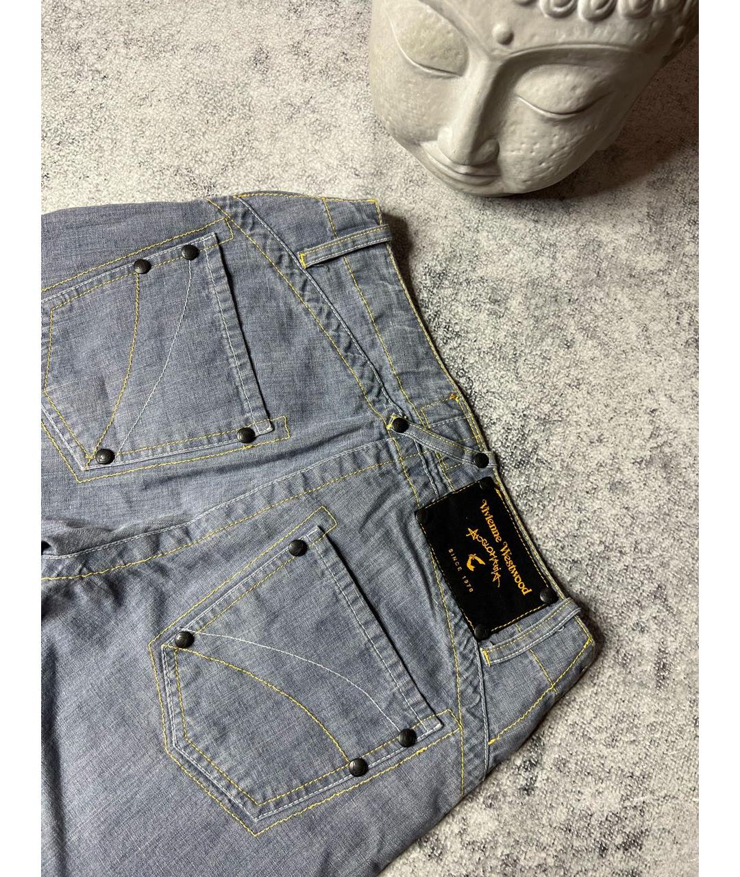VIVIENNE WESTWOOD Голубые хлопко-леновые прямые джинсы, фото 5
