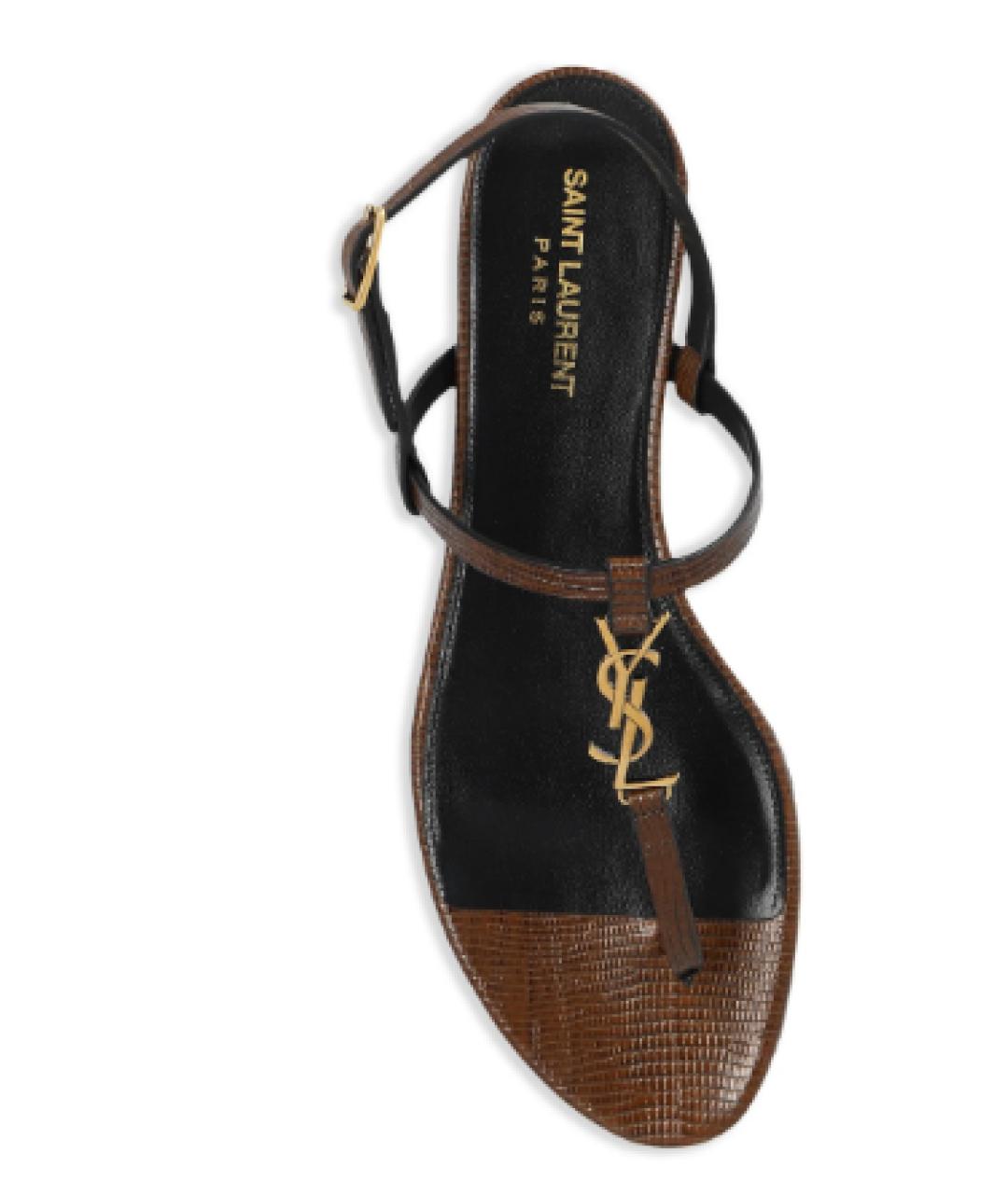 SAINT LAURENT Коричневые кожаные сандалии, фото 5
