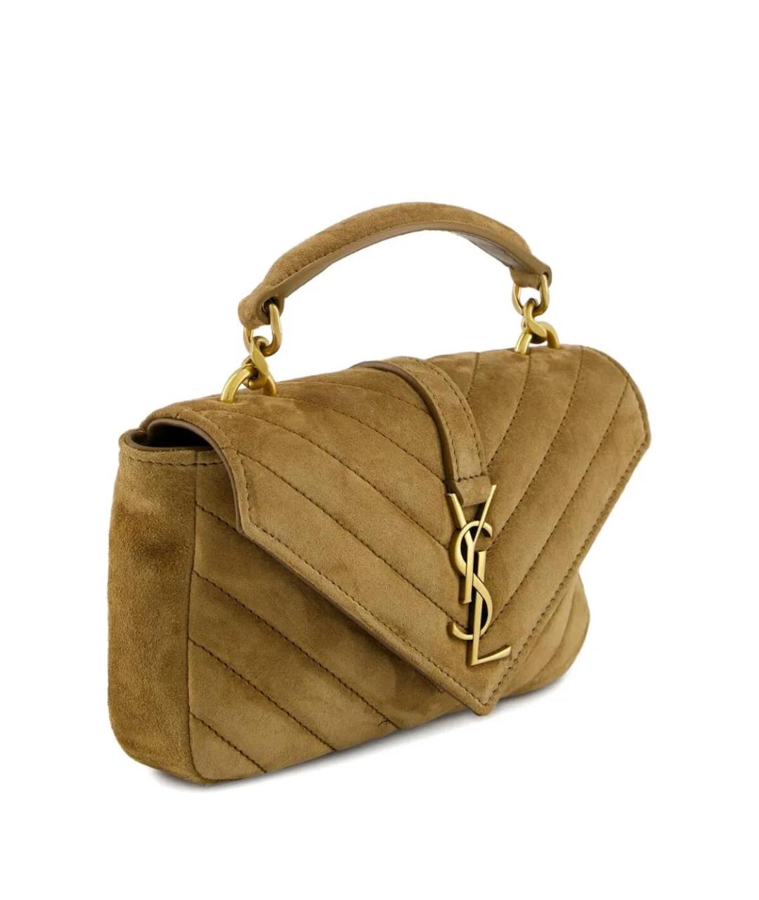 SAINT LAURENT Коричневая кожаная сумка с короткими ручками, фото 3