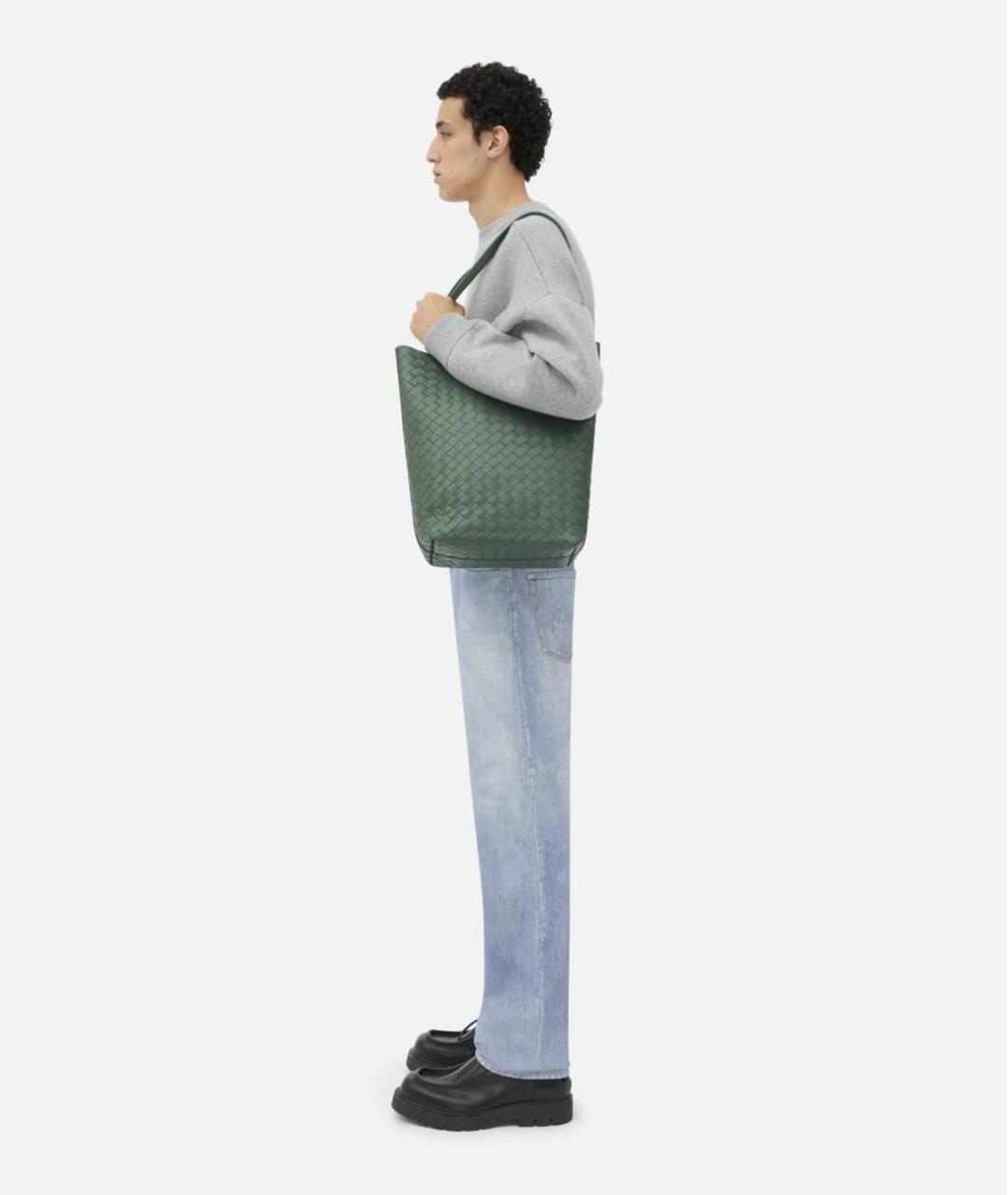 BOTTEGA VENETA Зеленая кожаная сумка тоут, фото 3