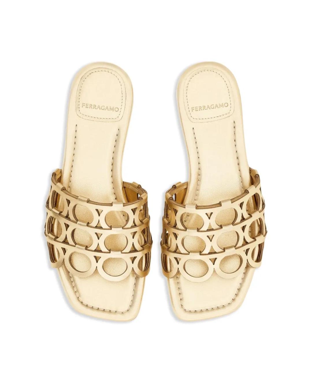 FERRAGAMO Золотые кожаные шлепанцы, фото 4