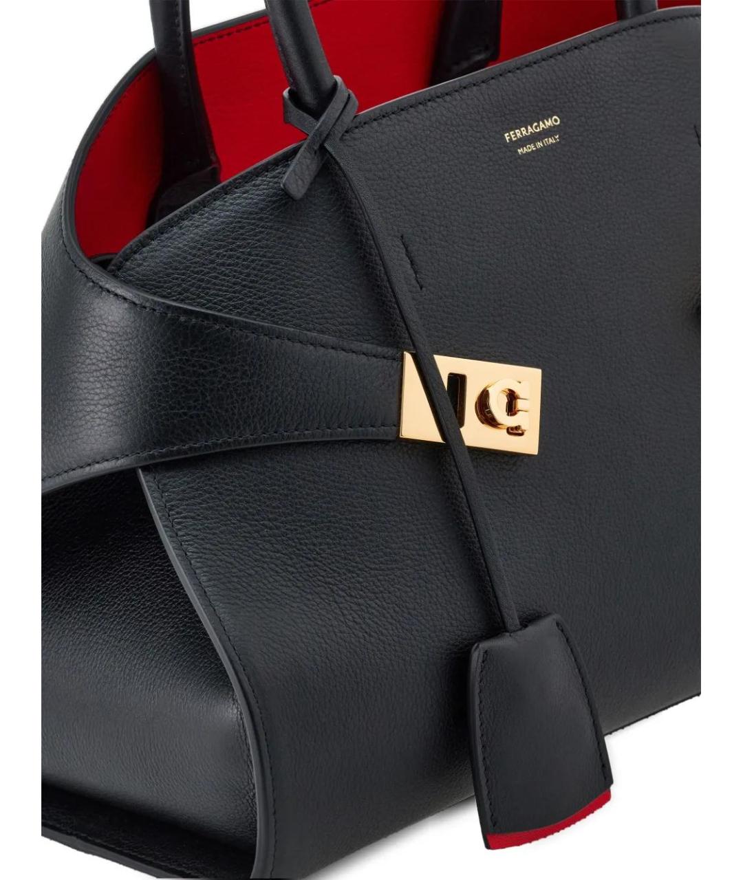 FERRAGAMO Черная кожаная сумка с короткими ручками, фото 5