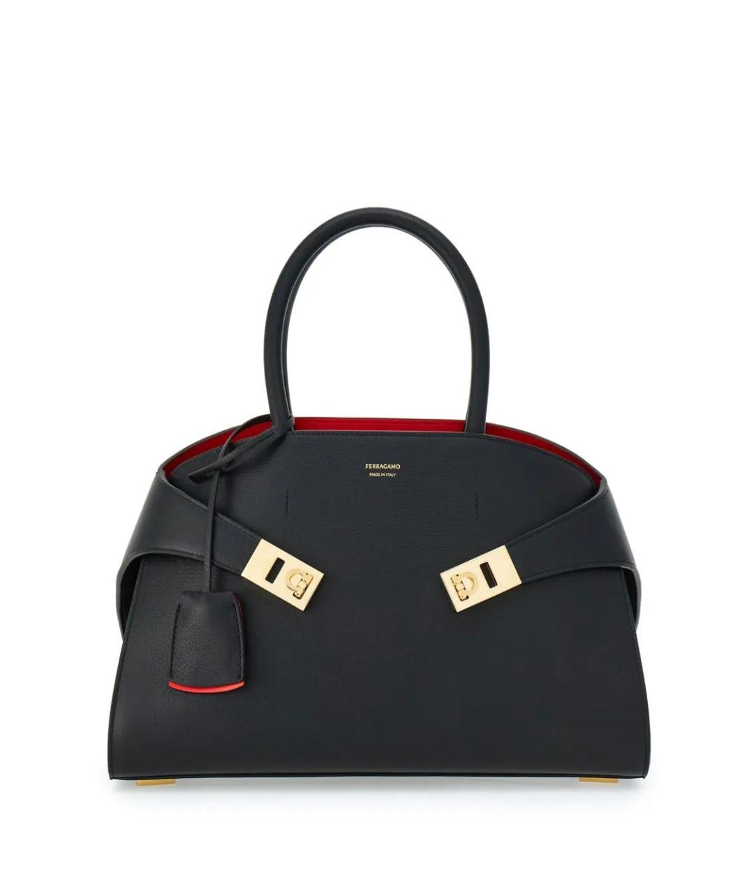 FERRAGAMO Черная кожаная сумка с короткими ручками, фото 1