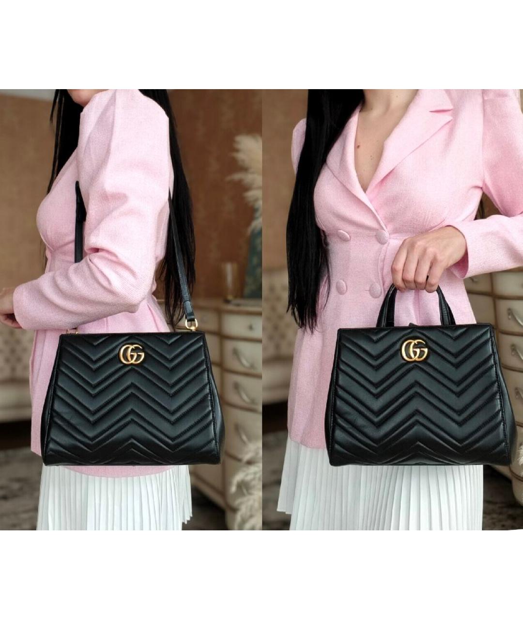 GUCCI Черная кожаная сумка с короткими ручками, фото 4