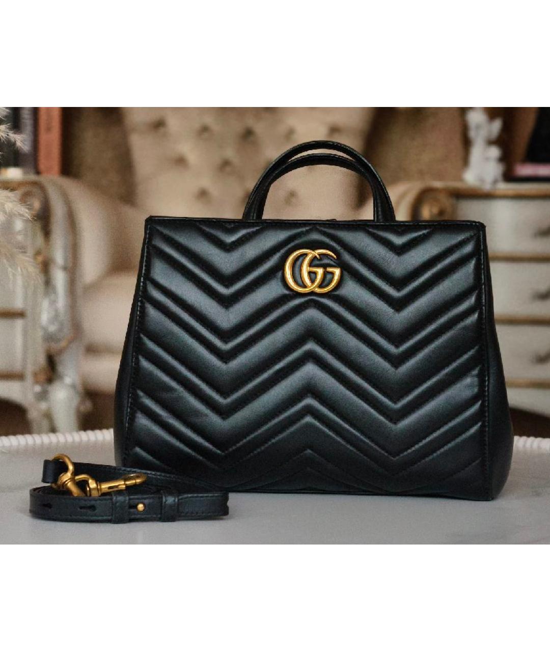 GUCCI Черная кожаная сумка с короткими ручками, фото 8