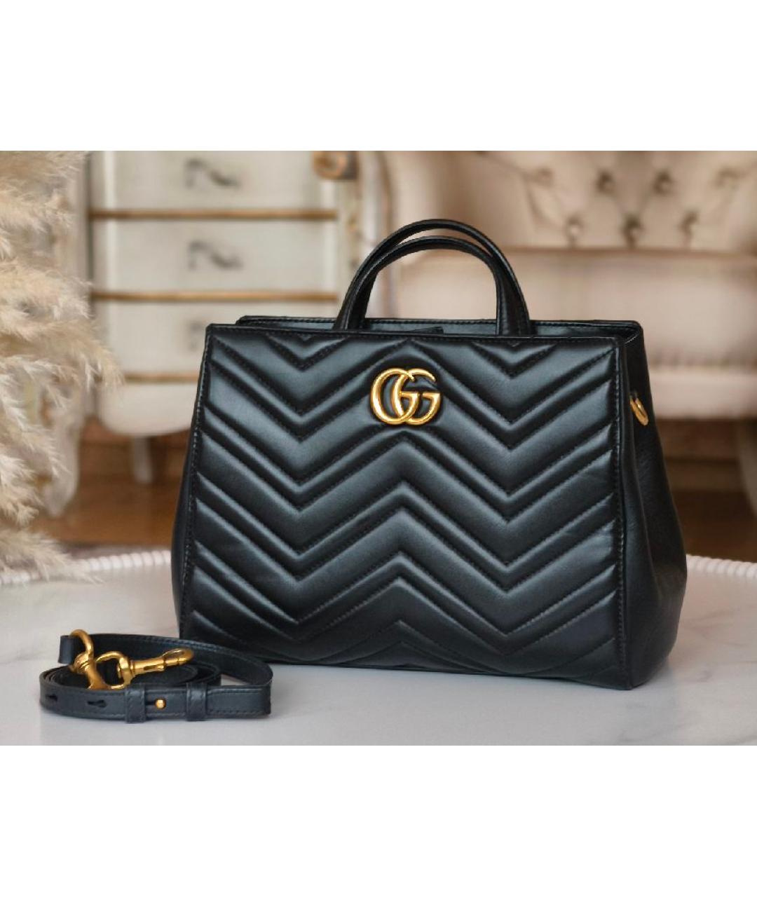 GUCCI Черная кожаная сумка с короткими ручками, фото 2